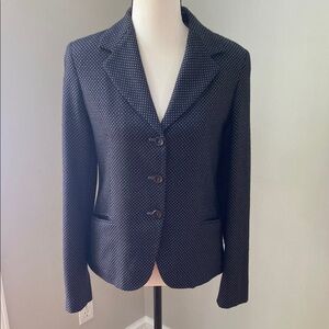 kuhlman wool cashmere blend blazer jacket dark academia polka dots quiet luxury
